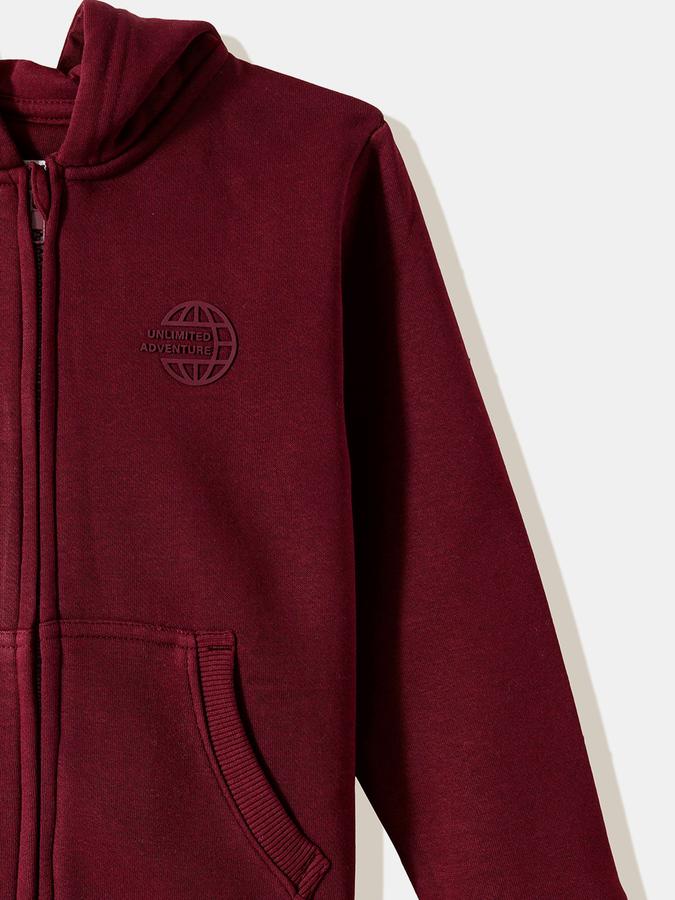 Boys Cotton Hooded Zip Up Solid Jacket