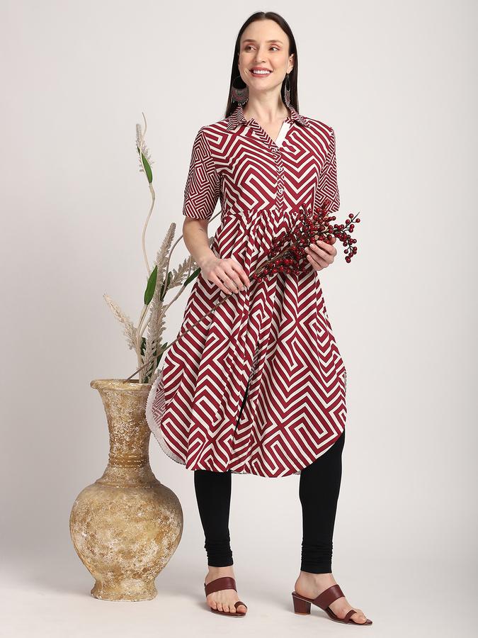 Women Viscose Regular Fit Shirt Collar Printed Kurta