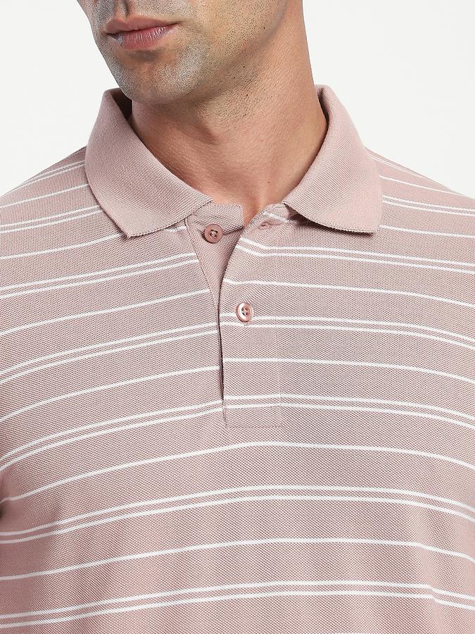 Men Cotton Blend Regular Fit Polo Neck Striped T-shirt