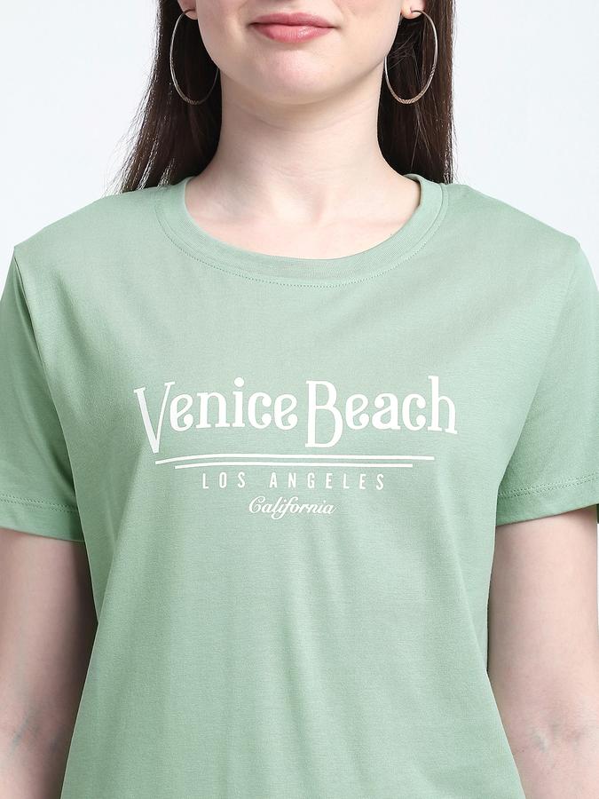 Women Cotton Regular Fit Crew Neck Slogan T-shirt