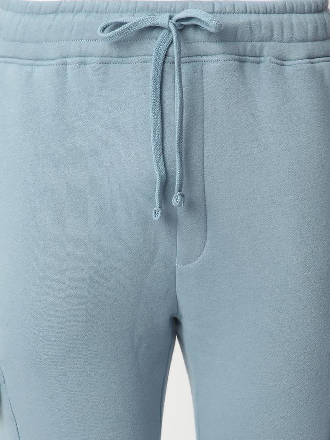 Men Fleece Regular Fit Drawstring Waist Cuffed Hem Trackpants