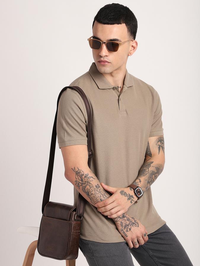 Men Cotton Slim Fit Polo Neck Solid T-shirt