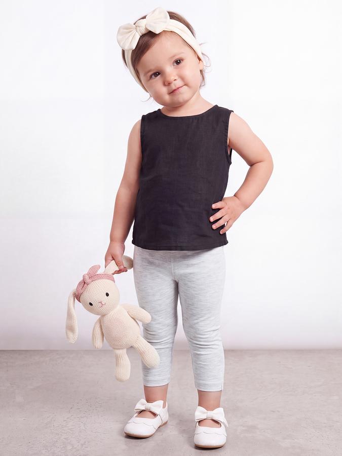 R&B Girls Grey Melange Solid Elasticated Waist Leggings
