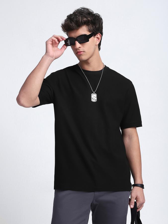 Men Cotton Relaxed Fit Crew Neck Textured T-shirt