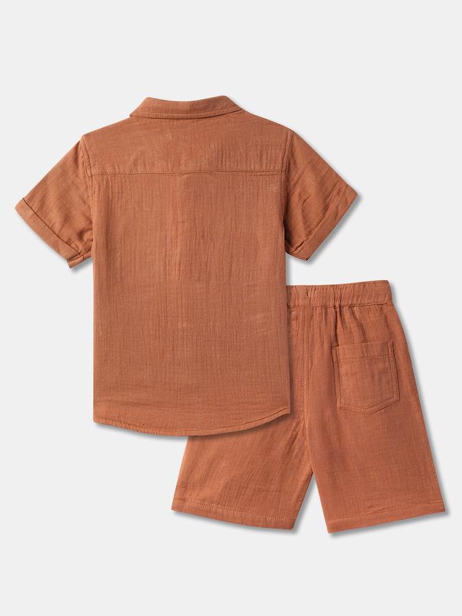 Boys Embroidered Shirt with Shorts Fashion Set
