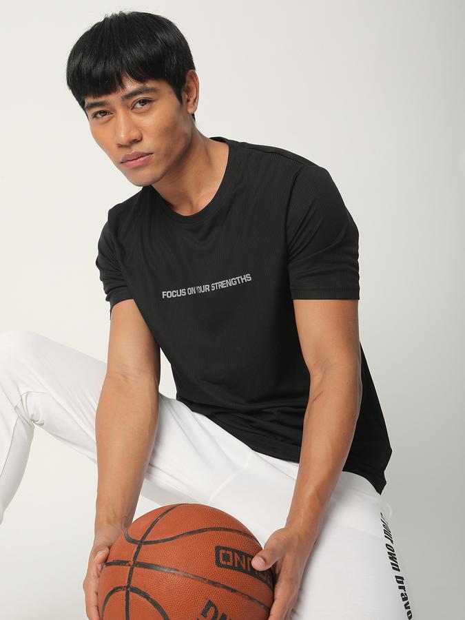 Men Polyester Regular Fit Crew Neck Typographic T-shirt