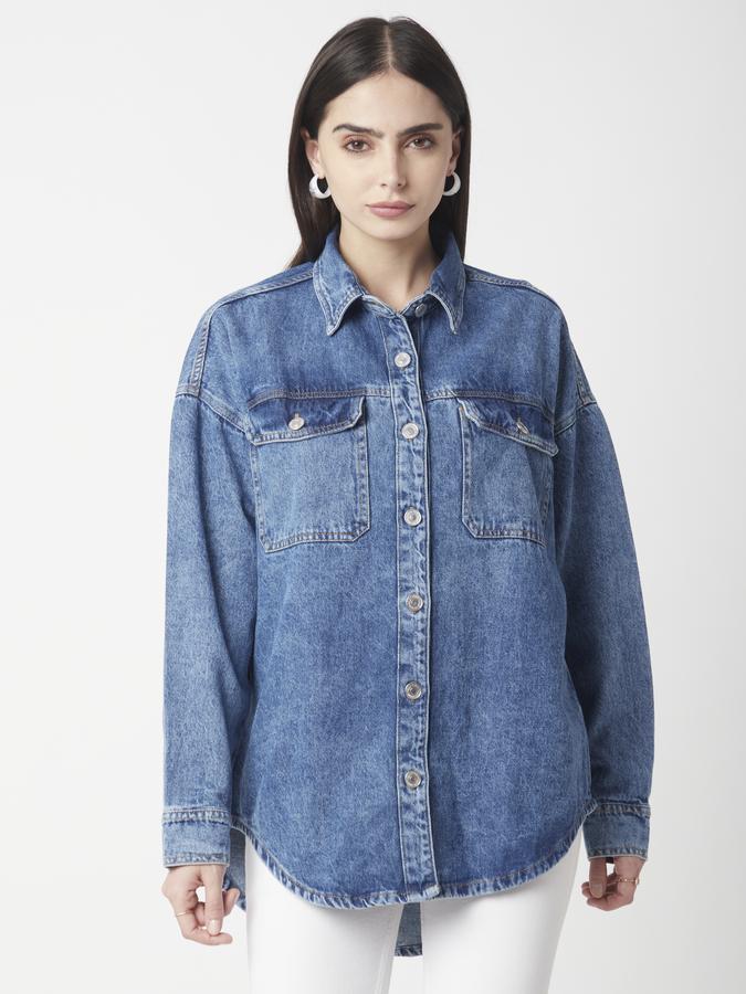 R&B Women Mid Blue Washed Denim Jacket