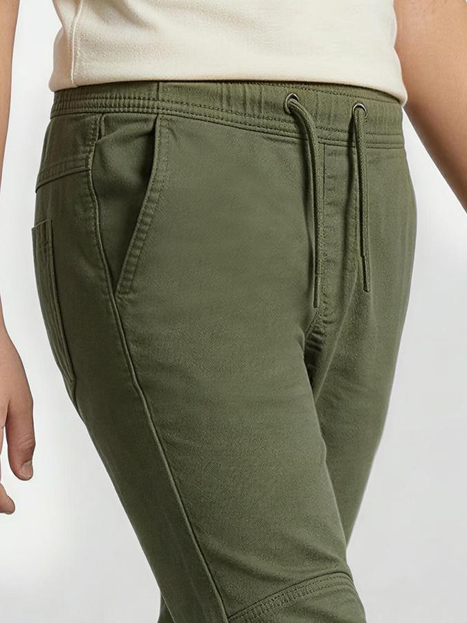 R&B Boy's Olive Regular Fit Trousers
