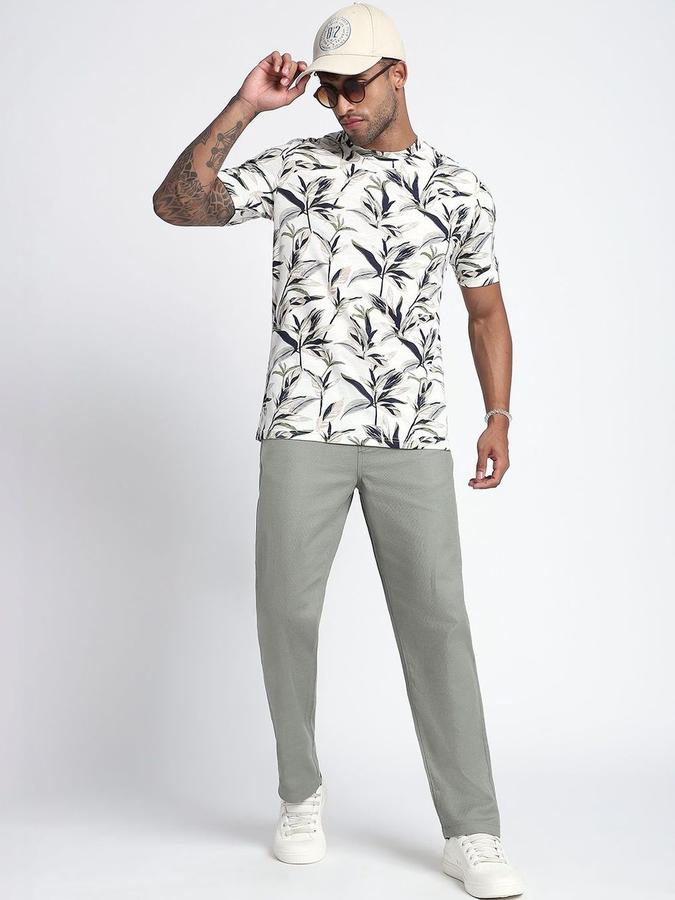 R&B Men Olive Solid Straight Fit Trousers