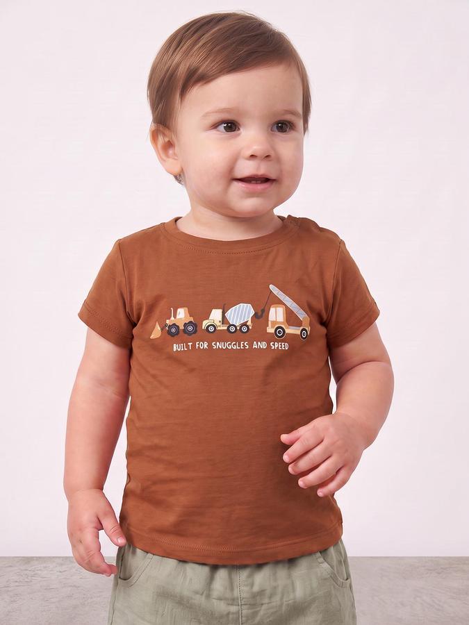 R&B Boys Rust Graphic Short Sleeves Round Neck Pure Cotton T-Shirt