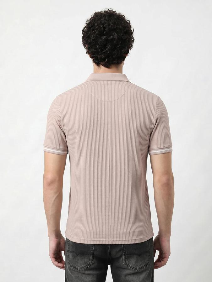 R&B Men's Beige Short sleeve Polo Neck Self Design T-Shirt