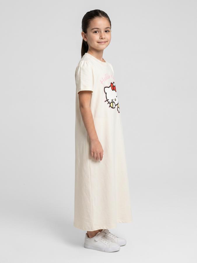 R&B Cream Printed Short Sleeves Round Neck Maxi Girls T-shirt Nightdress