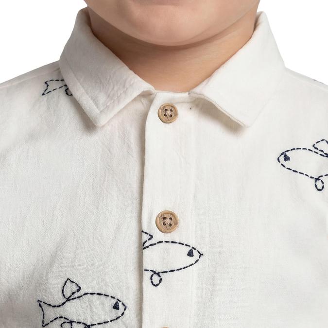 R&B Off White Printed Boys Spread Collar Short Sleeves Shirt 