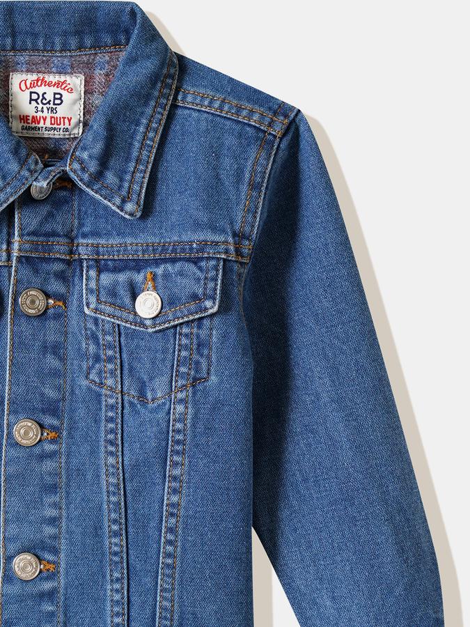 Boys Cotton Denim Button Front Solid Jacket