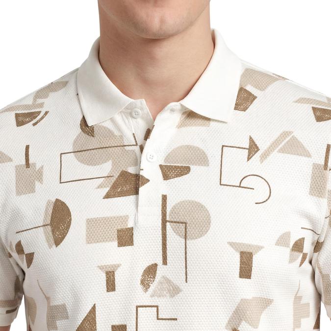 R&B Men White Cotton Printed Polo Collar T-Shirt