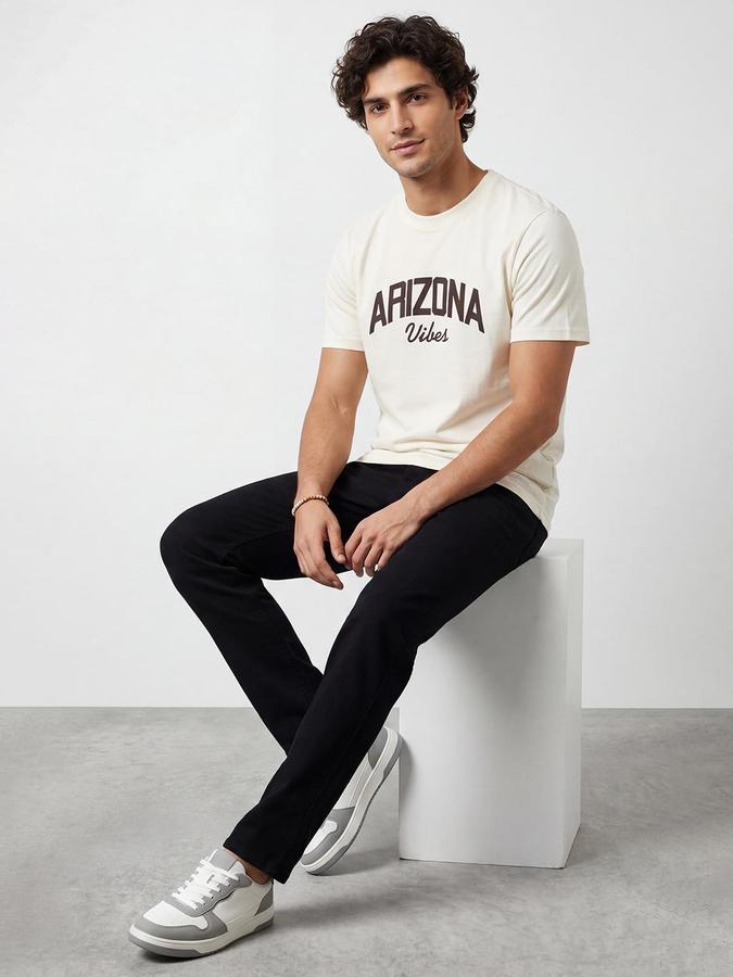 R&B Cream Men Printed Short Sleeves Tshirt