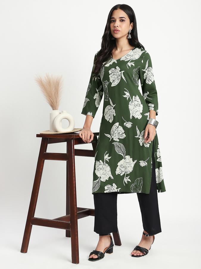 Women Viscose Regular Fit V Neck Printed Kurta