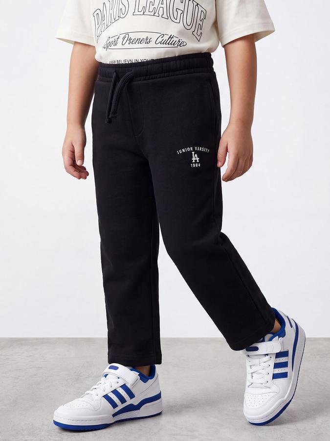 R&B Boys Navy Blue Graphic Print Straight Fit Pure Cotton Pant 