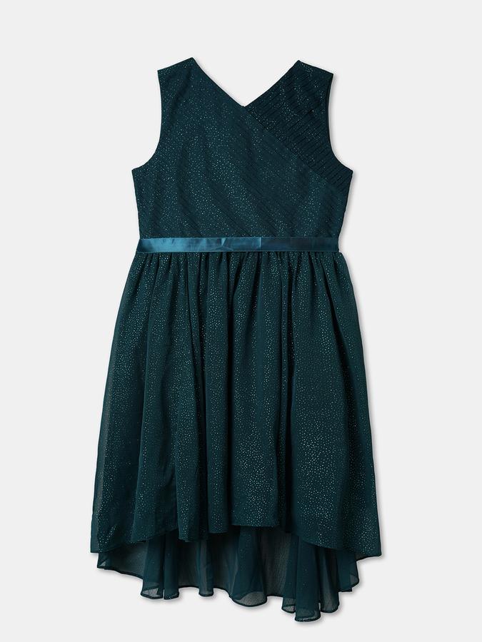 Girls Solid Sleeveless V-Neck High-Low Dress