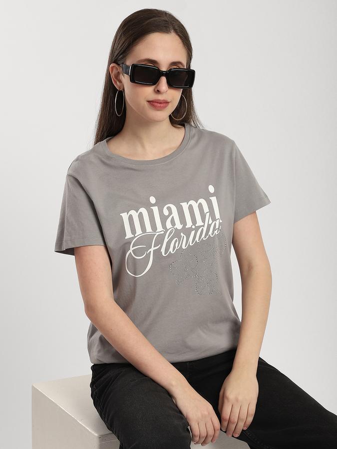 R&B Women Light Grey Typography T-Shirt