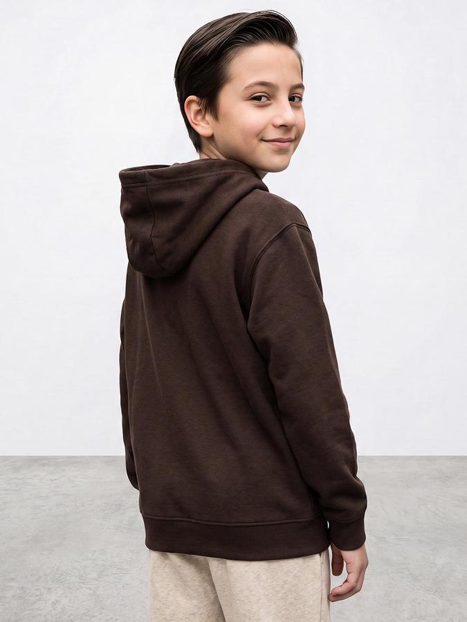 R&B Boys Brown Graphic Print Hooded Long Sleeves Sweatshirt