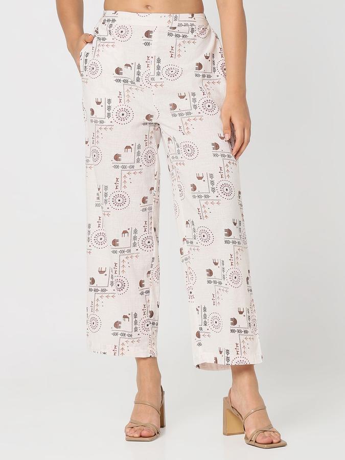 R&B Women Beige Printed Straight Fit Pants
