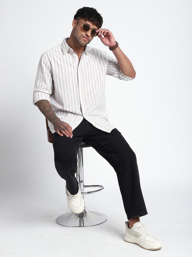 R&B Men's Beige Striped Shirt