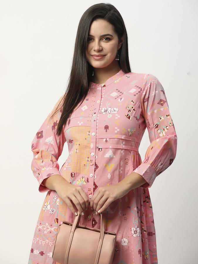 Women Rayon Regular Fit Mandarin Collar Printed Kurta
