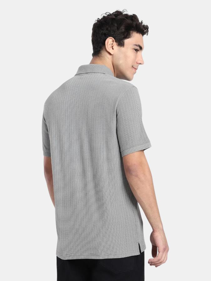 R&B Green Textured Men Short Sleeve Polo T-shirt