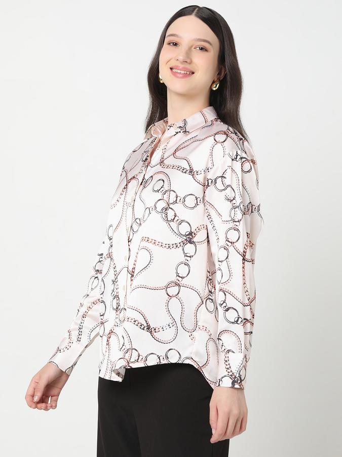 Women Polyester Regular Fit Shirt Collar Printed Top