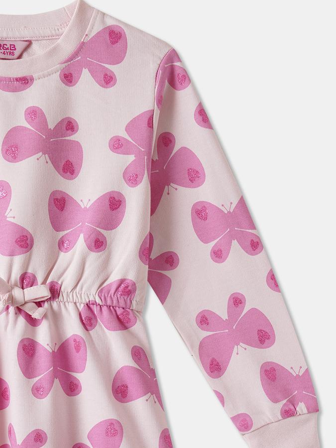 Girls Cotton Regular Fit Round Neck Printed Dress