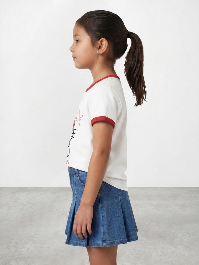 R&B Girls White Regular Fit Hello Kitty Printed Short Sleeve T-shirt