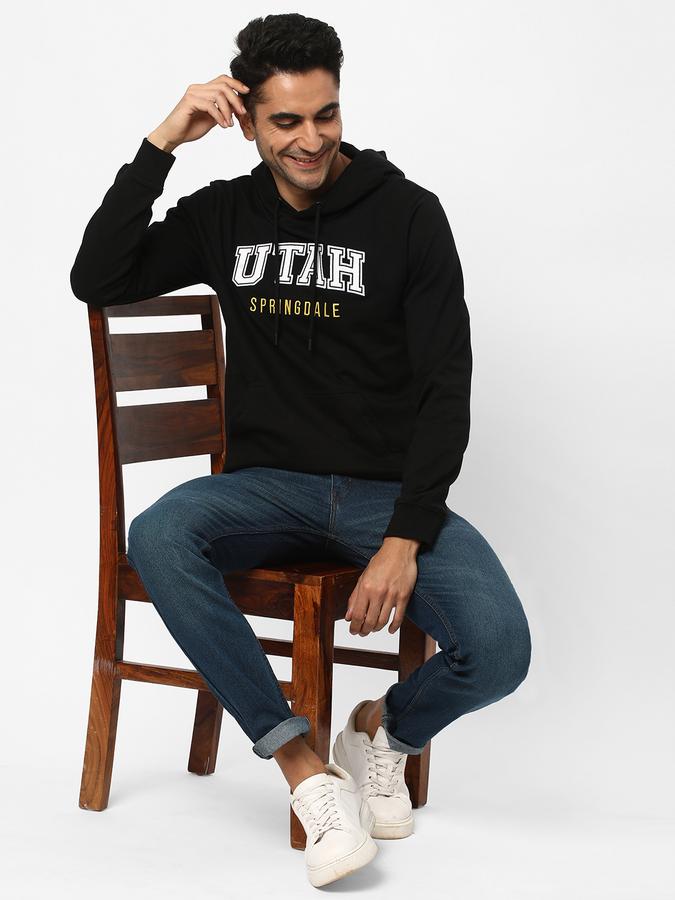 Men Typographic Print Regular Fit Hooded Sweatshirt   data-index=