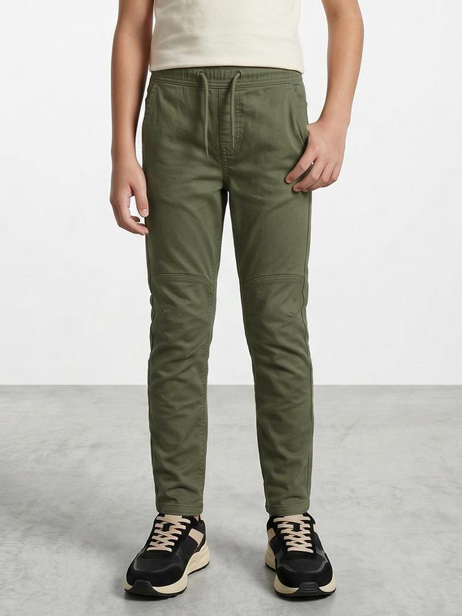 R&B Boy's Olive Regular Fit Trousers