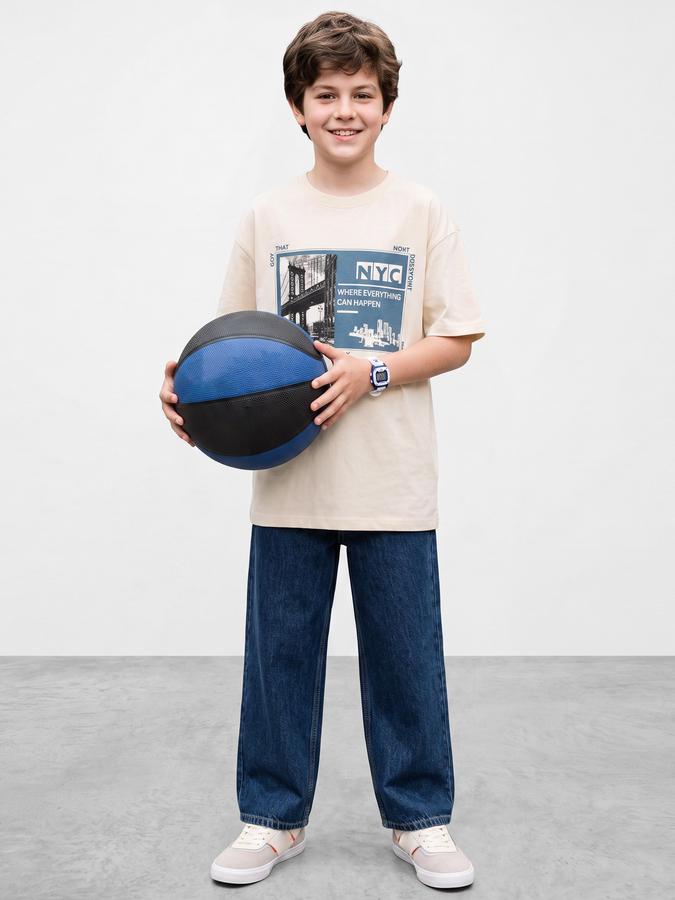 R&B Boys Off White Graphic Print Short Sleeves Round Neck Pure Cotton T-Shirt