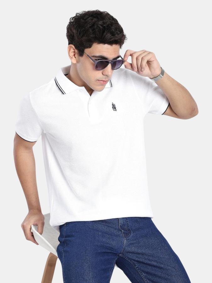R&B White Solid Men Short Sleeve Polo T-shirt