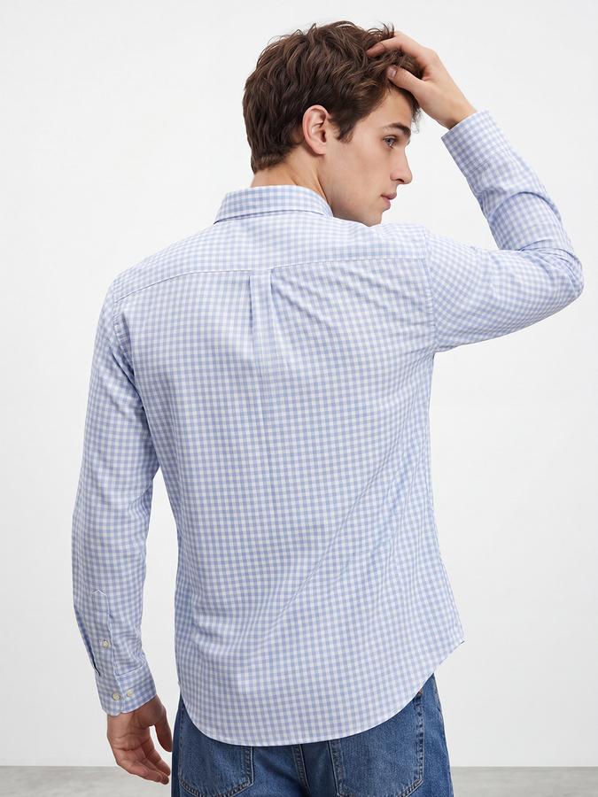 R&B Men's Pure Cotton Blue Full Sleeves Collar Neck Checked Shirt