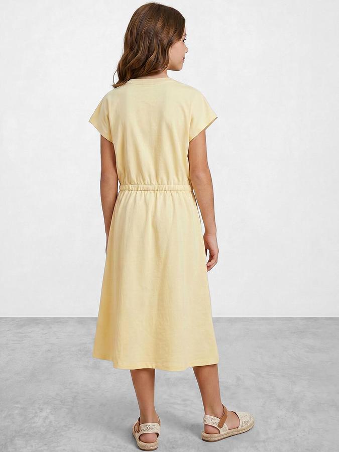 R&B Yellow Cotton Printed Girls Dresses