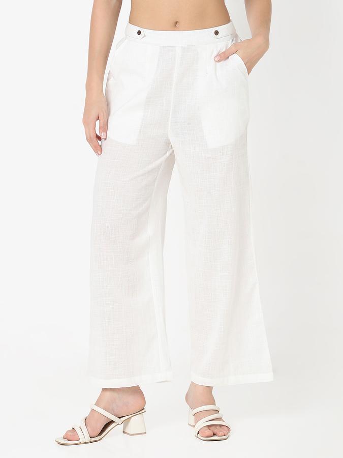 Women's off wide leg pallazo with waist band tab detail image number 1