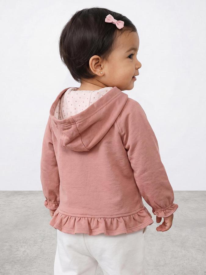 R&B Girls Peach Graphic Print Hooded Long Sleeves Sweatshirt