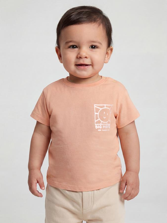 R&B Orange Graphic Print Boys Round Neck Regular Fit Short Sleeves T-Shirt 