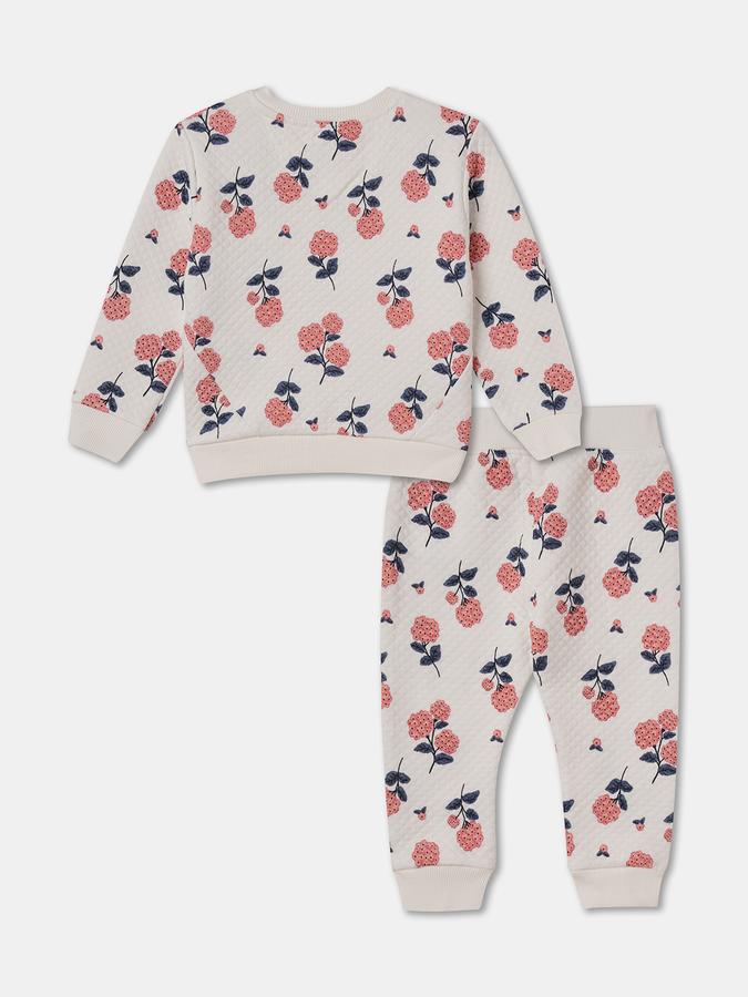 Girls Floral Print Full Sleeve Quilted Top and Trousers Set