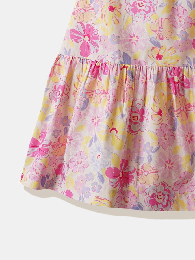 Girls Cotton A-Line Round Neck Floral Dress