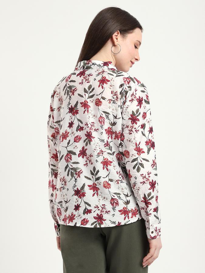Women Polyester Regular Fit Shirt Collar Floral Top