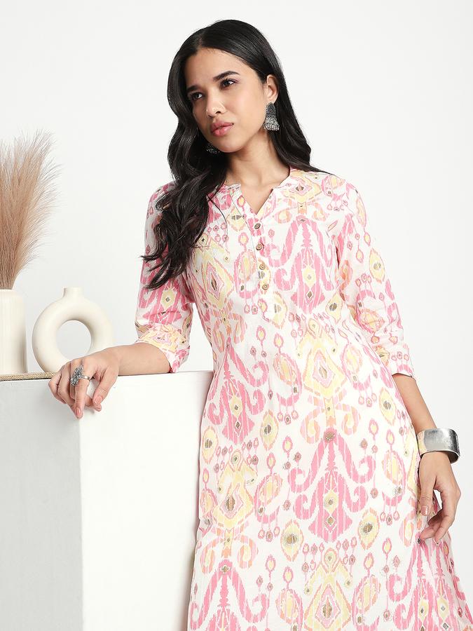 Women Cotton Regular Fit Mandarin Collar Printed Kurta