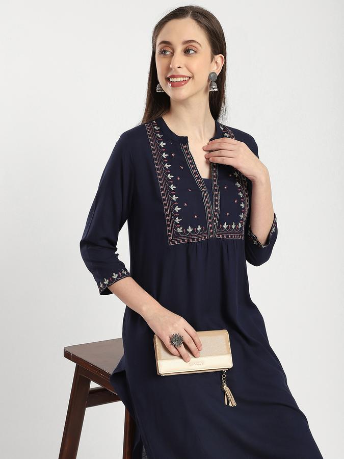 R&B Women's Navy Embroidered Kurta