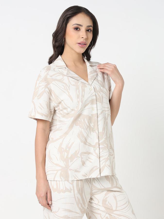 R&B Women Beige Leaf Print Relaxed Shirt