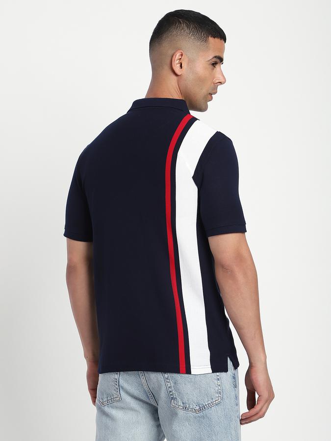 Men Cotton Blend Slim Fit Polo Neck Color Block T-shirt