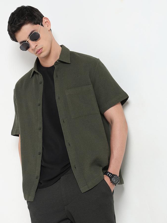 Men Textured Loose Fit Shirt with Patch Pocket