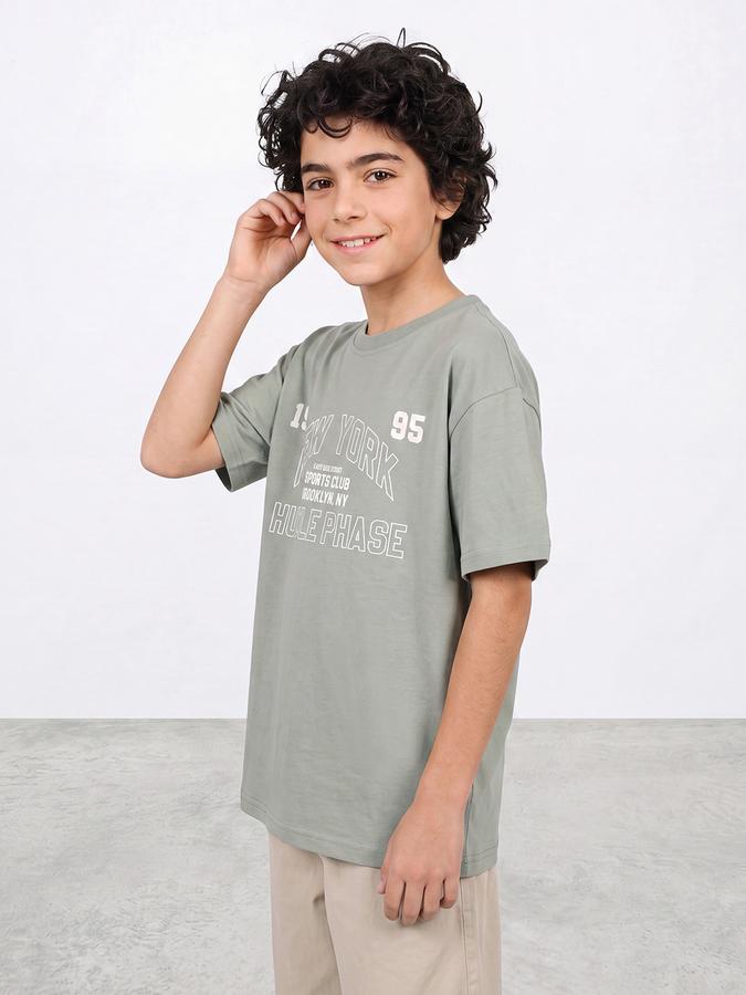 R&B Boys Green Bold Typographic Print Drop-Shoulder Sleeves Tshirt